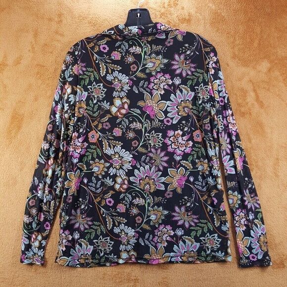 JANE + DELANCEY Top Womens Medium Black Floral Button Up Mesh Sheer Sleeve - Picture 4 of 8